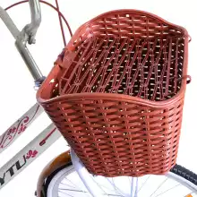 Retro plastic woven lady car Ordinary bicycle car basket car basket car basket with lid Brown