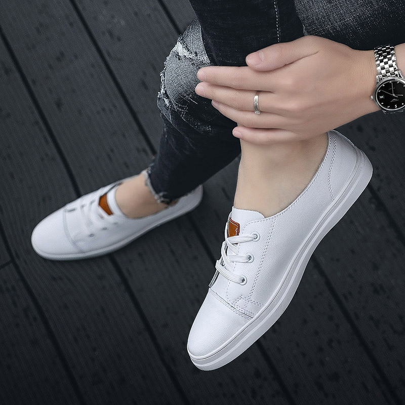 Tide Cards Little White Shoes Man 2022 Spring Summer New Korean Version Trendy Genuine Leather Casual 100 Hitch Plate Shoes Flat Bottom Breathable Men's Shoes
