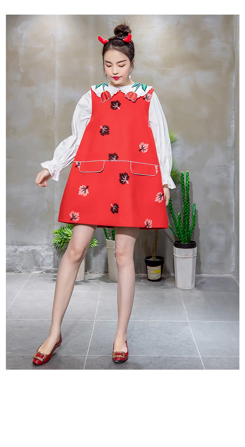 KEIKO / Kelly Ou bản gốc mùa thu 2018 mới thêu len thêu Một chiếc váy búp bê không tay mẫu đầm xòe dài qua gối