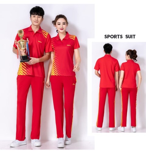 Jinguan Jiamusi Square nhảy quần áo bóng mềm quần áo thể thao ve áo T-shirt quần ngắn tay nam và nữ với cùng một bộ đồ - Thể thao sau set đồ thể thao nữ
