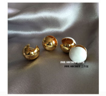 Fan-style white gold drop glazed enamel round spherical earrings with double sided high-grade senses gold ball earrings