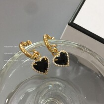 Black Manau Loving Inlaid Drilling Method Type Earrings Retro Micro Inlaid Zircon Silver Pin Anti-Allergy Black Gem Plated 18k Gold Color