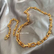 Fine work for the version epigraph Advanced U type horseshoe buckle chain necklace lock bone chain hand chain thick plated real gold