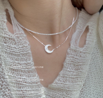 Non-fading through body 925 pure silver moon necklace method natural white fritillary inlaid zircon lock bone chain temperament brief