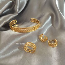 Retro Full Circle Keyspin Door Hollowed-out Opening Bracelet Ring Earrings Series Temperament Ancient Wind opening bracelet