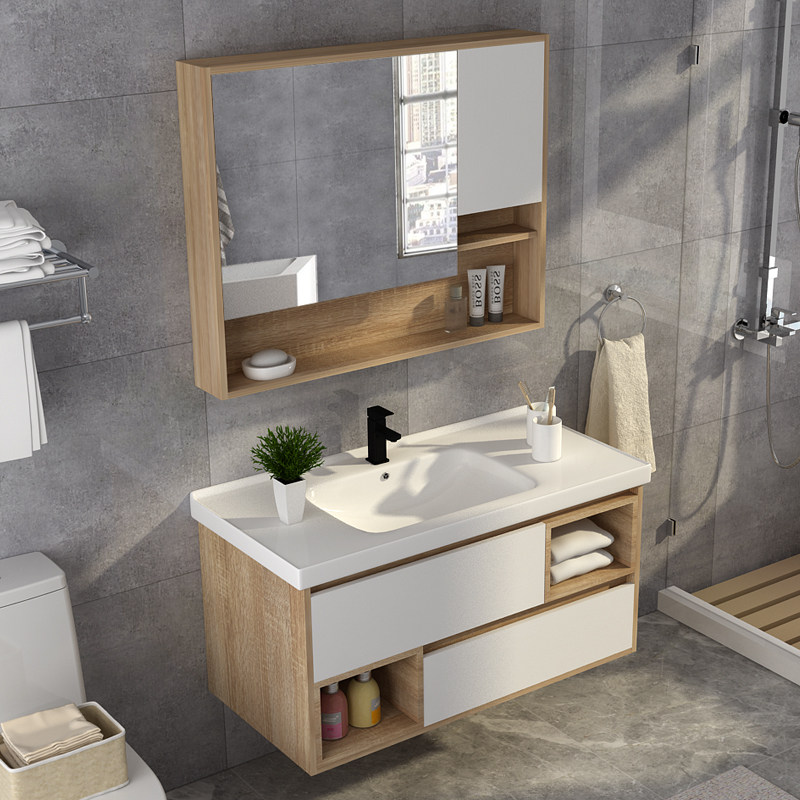 Nordic intelligent bathroom cabinet combination Simple bath cabinet Powder room sink washbasin cabinet washbasin cabinet combination