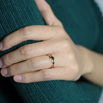 Anytime925 Silver Lady ring with artificial red corundum colored gold cat opening ring female gift 8109