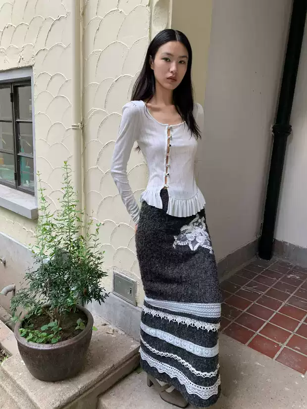In Stock Chipchipshop Original Gray Thick Knit Skirt Sweet Doll
