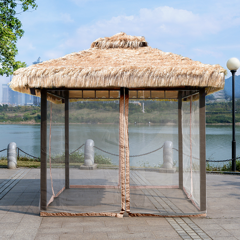 Outdoor Cool Kiosk Thatch Grass House Canopy Shelter Canopy Outdoor Leisure Simulation Straw Four-corner Tent Garden Terrace Pavilions