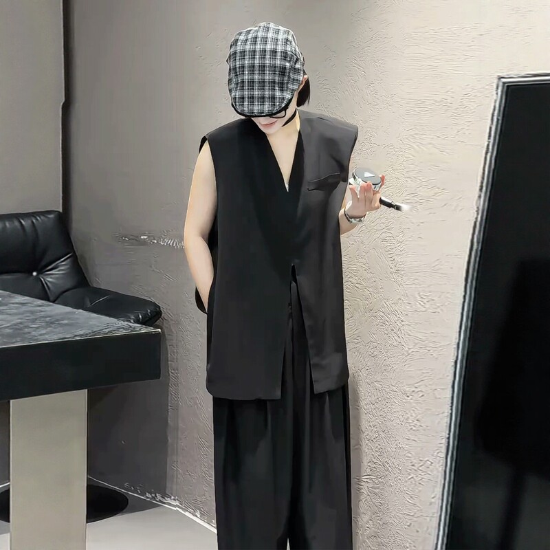 Black Simple Casual Versatile Sleeveless Vest + Stylish Wide-Leg Pants Women's 2026 Summer New Two-Piece Set