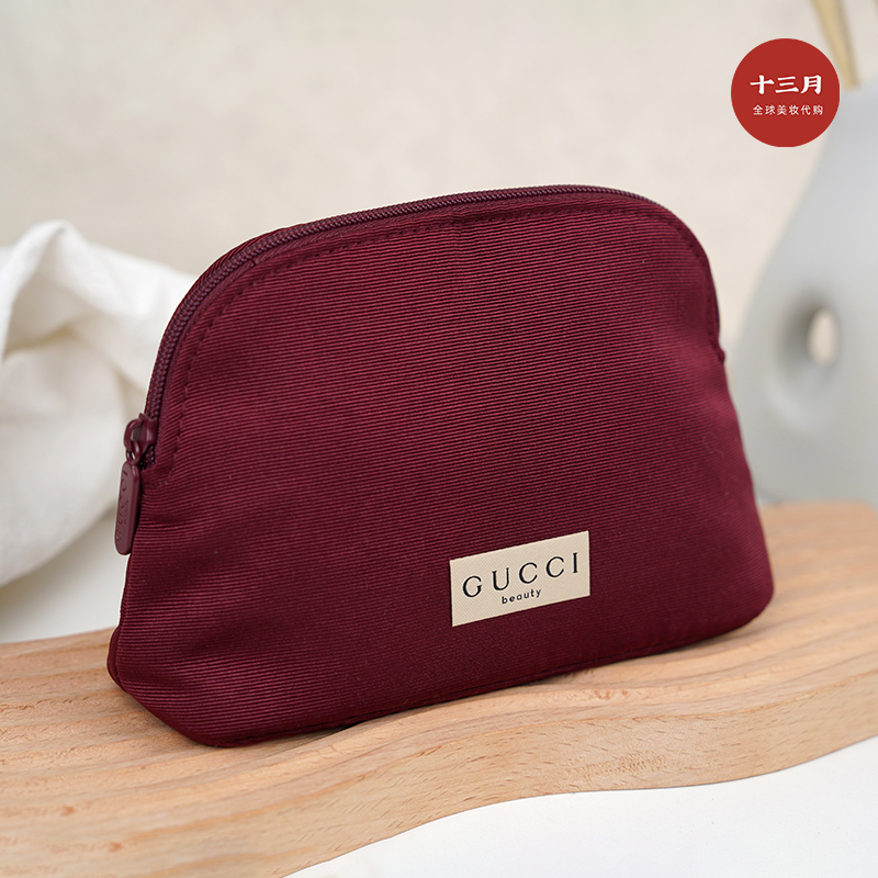 Gucci Burgundy Makeup Bag, New Fabric Semi-Circular Shell Bag, Portable Storage Coin Purse