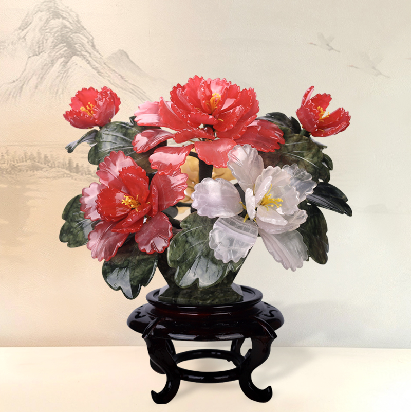 Old Beijing Series Natural Jade Pan View Peony Flowers Living-room Home Residence Ornament Jingtai Blue Creative Handicraft Swing Decoration