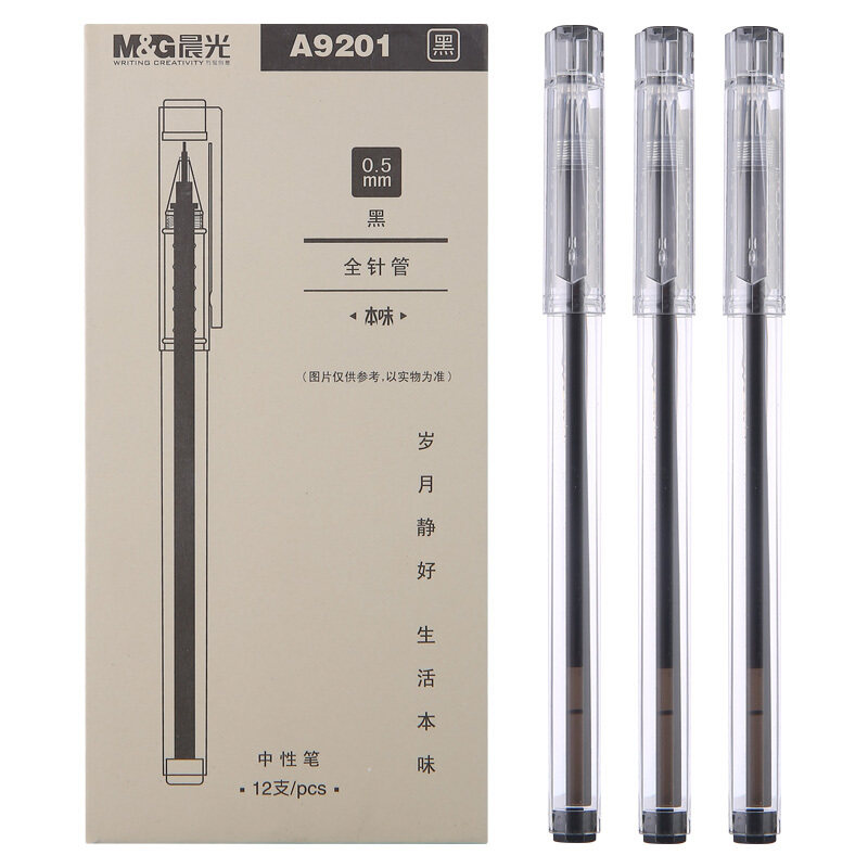 M&G life flavor neutral pen AGPA9201 simple transparent rod 0.5 full syringe student signature black water pen