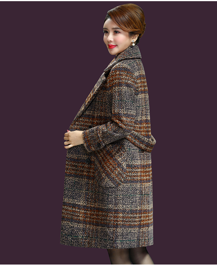 Áo khoác cashmere kẻ sọc dày cao cấp mùa đông 2018 mới dài qua đầu gối lông cừu houndstooth áo khoác phao nữ