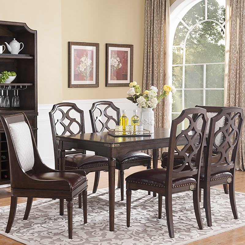 American solid wood furniture rustic simple retro restaurant round table dining table home leather dining chair sideboard wine cabinet