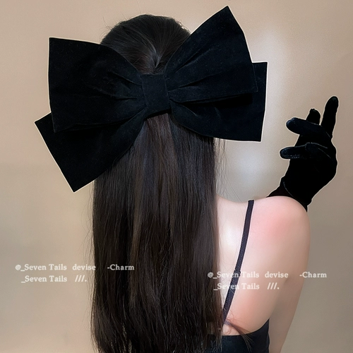 Черная большая заколка для волос с бантиком, большой аксессуар для волос, французский стиль, популярно в интернете, изысканный стиль