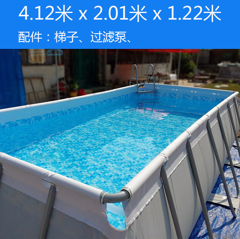 Gray 4.12M * 2.01M * 1.22MSuper large adult Bracket Swimming Pool children household family No inflation Play pool Big child thickening outdoors pool