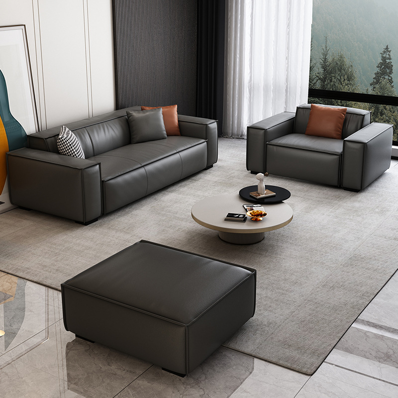 Office sofa tea combination leather simple modern business reception office sofa Italian minimal triple