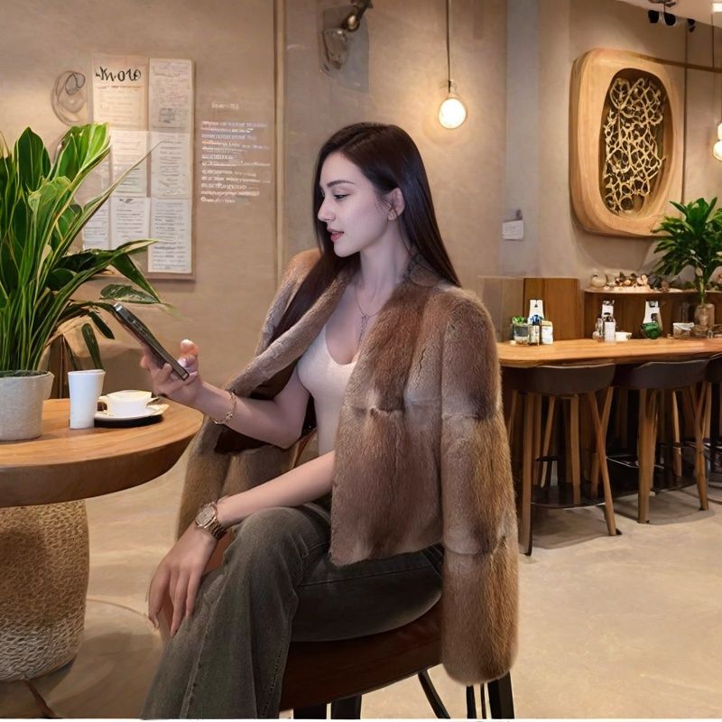 Light Luxury Green Root Mink Outwear Women's Short Fur Outwear Young Style High-End Retro Style Top Jacket