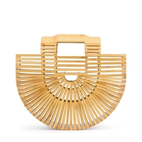 New hand-held bamboo weaving bag hollow fashion rattan weaving show bag special hand-made bamboo bag semicircular beach bag