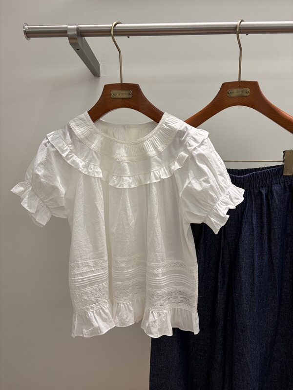 Onetwo Summer Korean Style Versatile Lace Short-Sleeved Shirt Women's Loose Slimming Shirt Top 66043