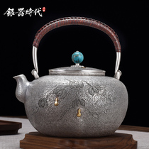  Silver age Fulu silver pot Sterling silver 999 handmade one kettle gilt gourd household boutique tea set