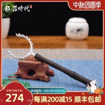 Silverware era pure handmade tea ceremony sterling silver kung fu tea set sandalwood Cup fork tea ceremony accessories Tea fork Cup fork