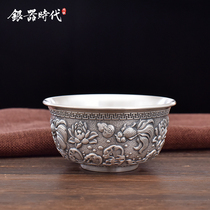 Silver Age Silver Bowl 999 Sterling Silver Home Gift Grade Dragon Phoenix Momofuku Insulated Slow-Scalding Silver Cutlery Set