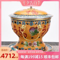Silver age national color and heavenly fragrance Sterling silver inner basin household cooking hot pot barbecue all-in-one small hot pot Cloisonne charcoal burning