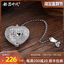 Silver age handmade heart-shaped tea drain Sterling silver 999 cute creative tea maker Tea filter Portable small tea bubble
