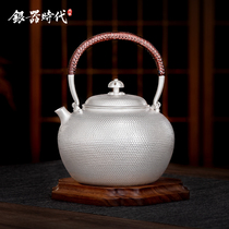 Silver Age Urn-shaped silver pot Sterling Silver 999 Kettle Pure Handmade Japanese Retro Home Boiled Water Tea Set Teapot