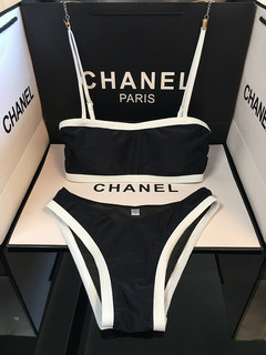 Idol New Store Classic Series European and American Sports Suit Black and White Color Block Camisole Bikini Two-Piece Swimsuit for Women