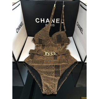 Idol New Store High-End Knitted Gold Glitter Socialite Style One-Shoulder Belt Underwire One-Piece Swimsuit for Women