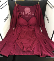  Idol new store high-end sense of burgundy giant white temperament sexy V-neck steel support one-piece swimsuit womens cardigan suit