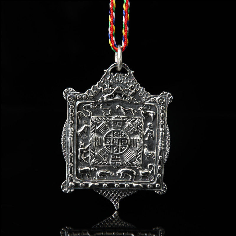 925 Sterling Silver Square Nine Palace Bagua Brand Tibetan Nine Palace Pendant Cross Vajra Nine Palace Brand