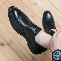 Burlock carved leather shoes mens thick bottom Inlan wind genuine leather Business Casual summer hollowed-out breathable mens shoes