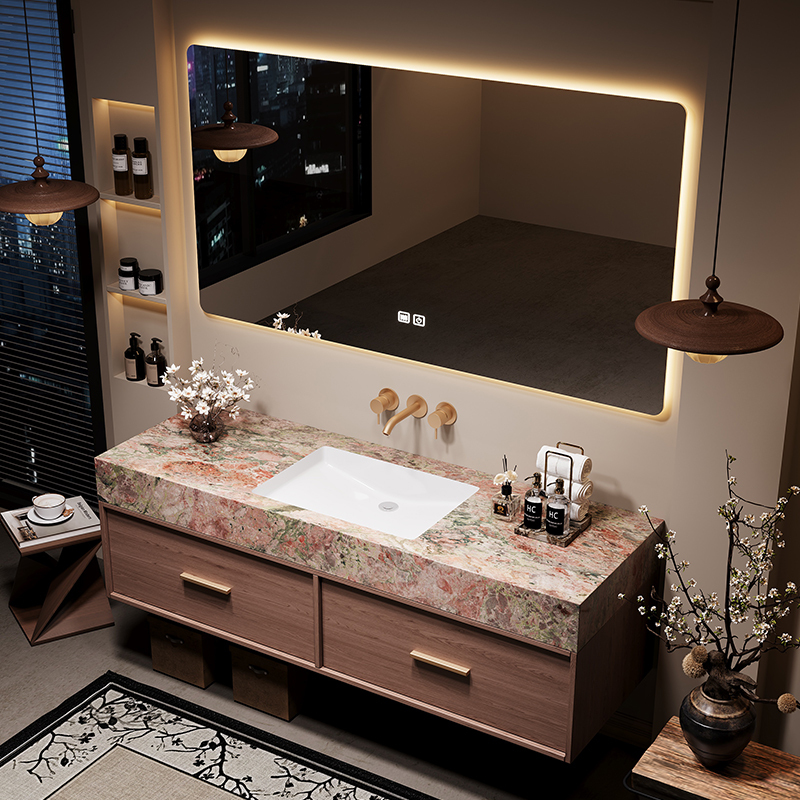 Four-Season Pink Green Slate Ceramic Seamless Integrated Basin Bathroom Cabinet Combination Washbasin Bathroom Sink