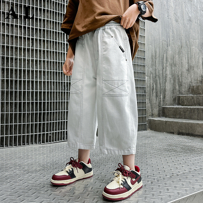 Korean Al Boys' Summer Pants, Cropped Jeans, 2026 New Summer Style, Big Kids, Stylish Boys' Mid-Length Pants Korean Al Boys' Summer Pants, Cropped Jeans, 2026 New Summer Style, Big Kids, Stylish Boys' Mid-Length Pants