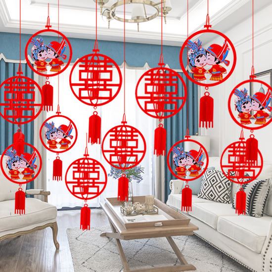 Wedding House Guest Hall Veranda Decoration Unwoven Fabrics Burra Flowers New House Wedding Arrangement Suits of Festive Character Solid Hanging of lanterns