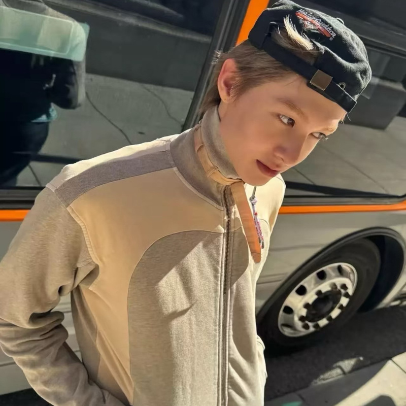 Vivi Saturn Embroidered High-Neck Tie-Dye Color-Block Zipper Washed Sports Jacket, Same Style as Cortis Martin