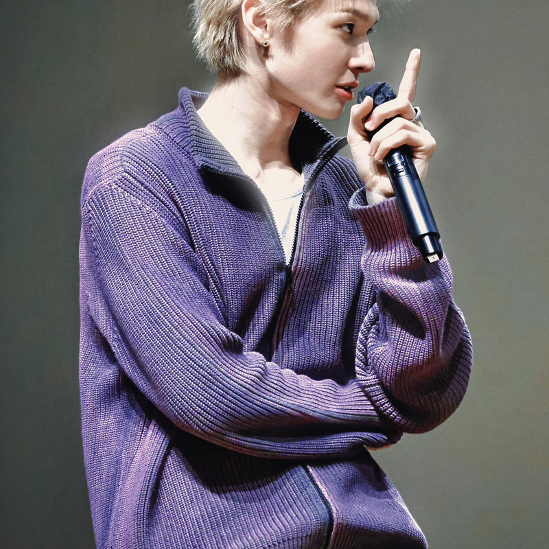 S.T Pure Cotton Purple Washed Horsehair Sweater, Loose Fit, Stand Collar, Autumn and Winter, Cortis Martin Same Style