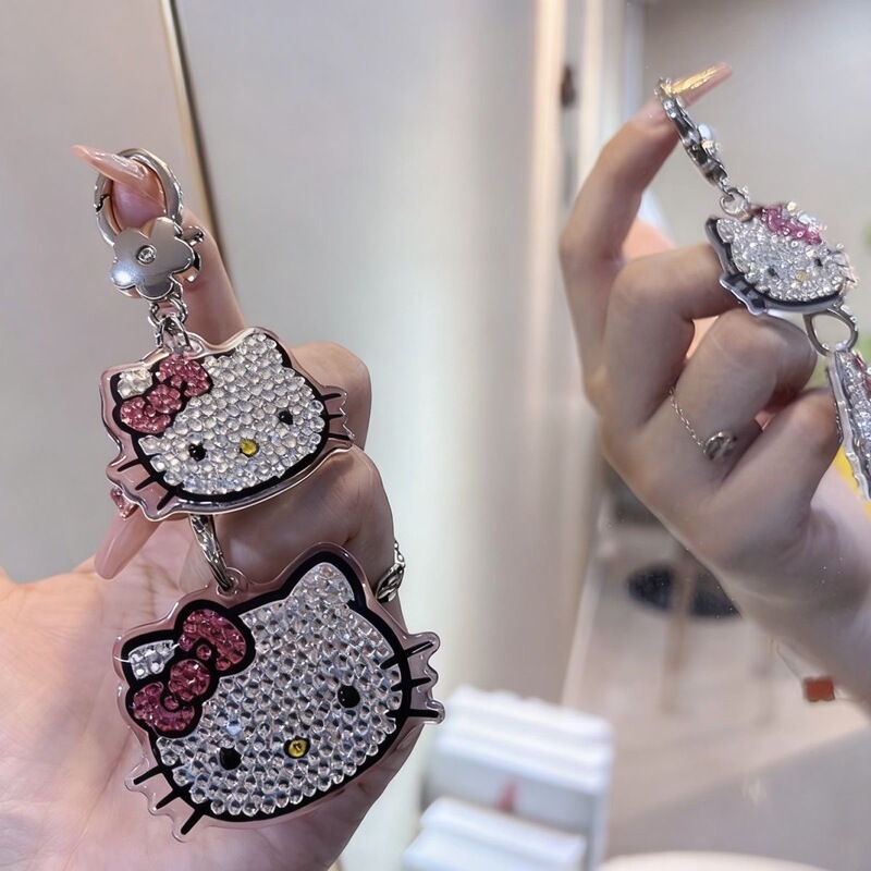 Handmade Diamond Kt Little Red Book Cute Kt Cat Crystal Diamond Keychain Cartoon Access Card Holder Luxury Pendant