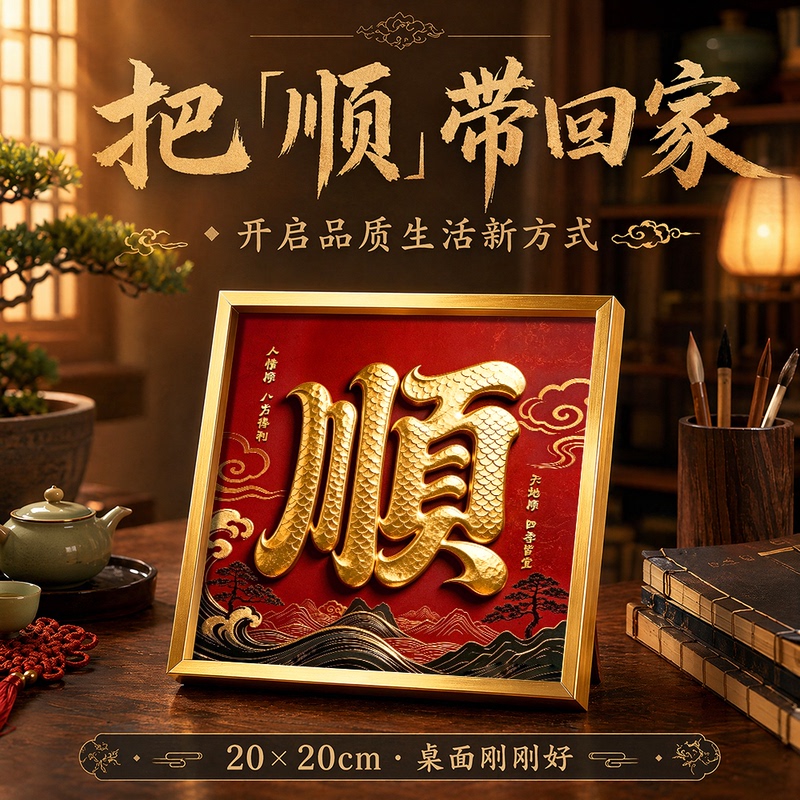 Chinese-Style Auspicious Red Base Decoration with the Character for Smoothness, Suitable for Living Room, Study, Tea Room, and Calligraphy and Painting Decoration Chinese-Style Auspicious Red Base Decoration with the Character for Smoothness, Suitable for Living Room, Study, Tea Room, and Calligraphy and Painting Decoration