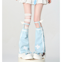 Original homemade aqua sky blue Japanese subculture landmine cute cross wing socks set strap socks