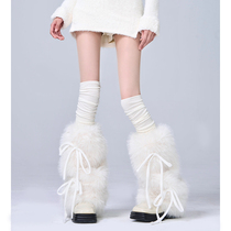 Christmas autumn and winter strappy fur leg sleeves mid-tube y2k hot girl thickened imitation rabbit fur socks sleeves white warm women