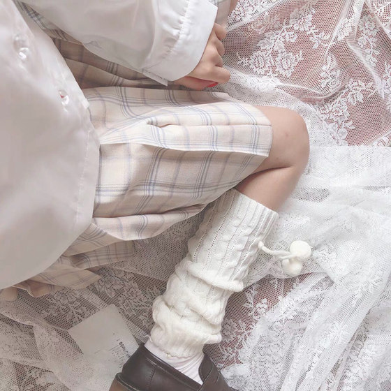 일본 여성 양말 활 jk 모피 볼 양말 한국 스타일 다목적 무릎 패드 부츠 커버 학생 따뜻한 로리타 더미 양말