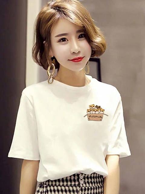 2024 summer new style white short-sleeved t-shirt for women Korean style loose and slim letter printed half-sleeved cotton T-shirt for women