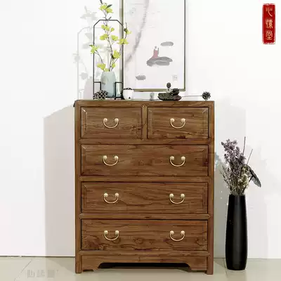 Solid wood bucket cabinet Five or six bucket cabinet cabinet Bedroom storage cabinet storage cabinet drawer simple Chinese elm entrance cabinet