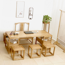 New Chinese style office desk and chair combination Old Elm tea table Zen furniture Calligraphy painting table and chair Solid wood paint-free case