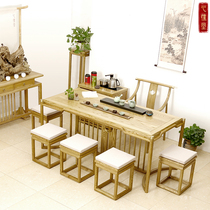 Tea table and chairs Combined white wax wood Chinese Kung Fu tea Tea Solid Wood Zen tea Tea Table Simple Modern Tea Desk Office Desk
